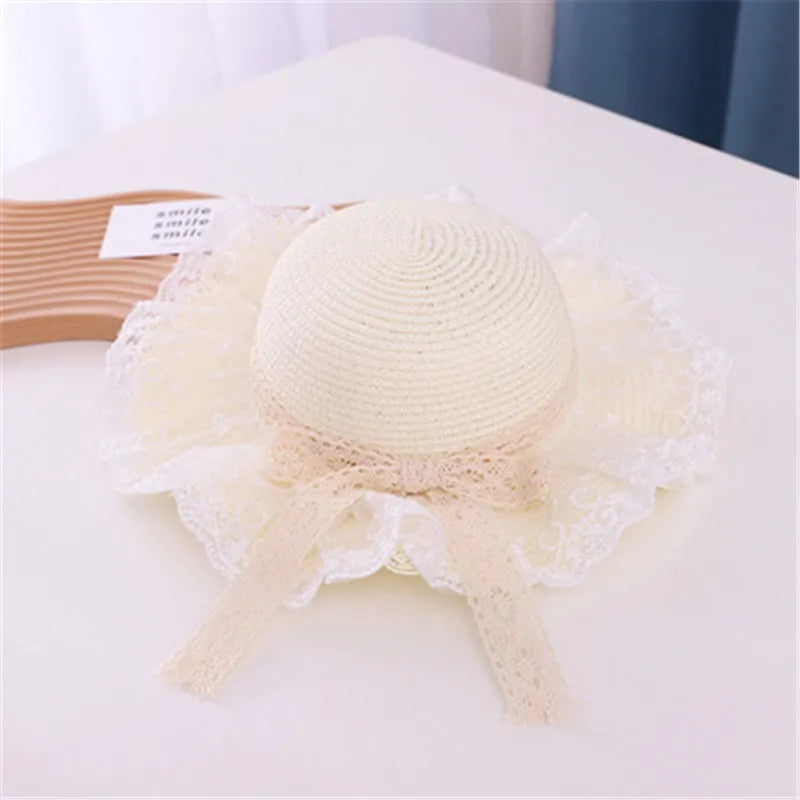 Lace Kids Panama Hats for Girls Straw Mother Baby Hat Summer Kids Sun Hat for Girls Beach Baby Girl Cap 1PC