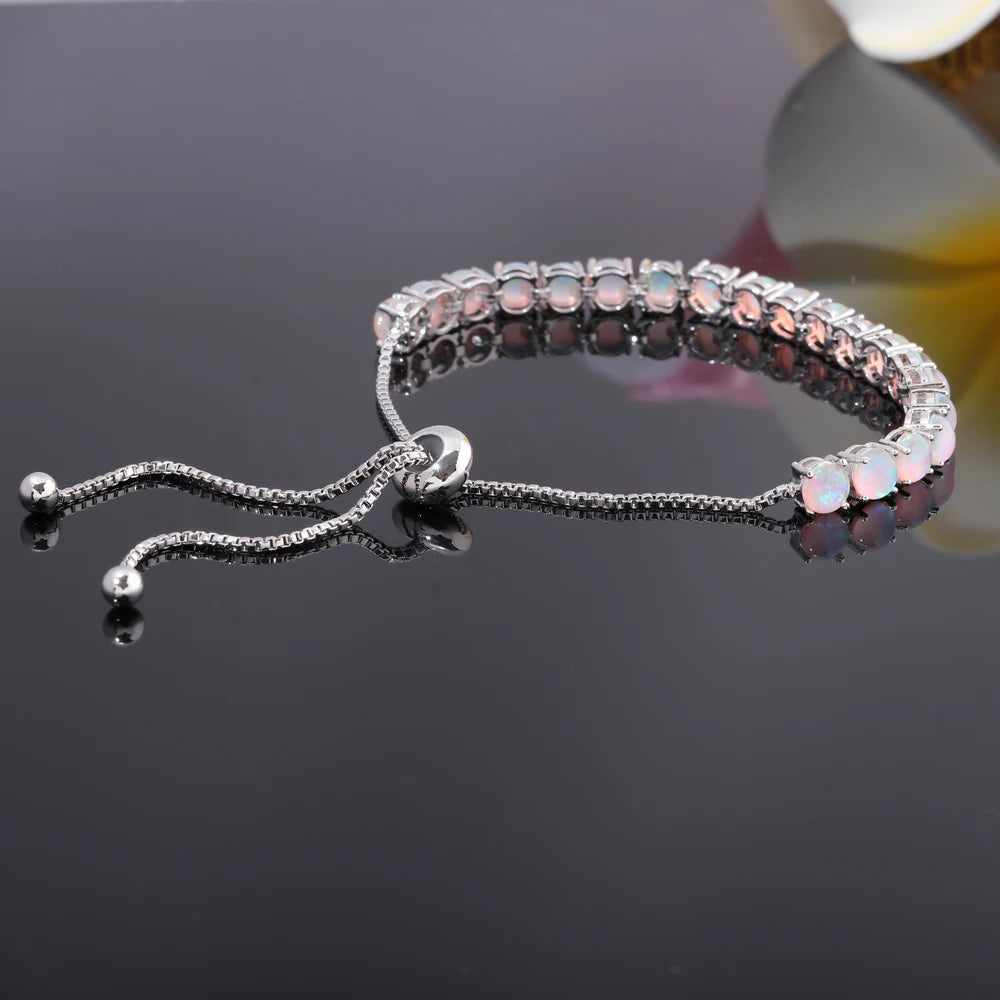 CiNily Color Optional Opal Stone 925 Sterling Silver Bracelets for Boho style Gift For Women Girls Fine Jewelry Sliding Bracelet