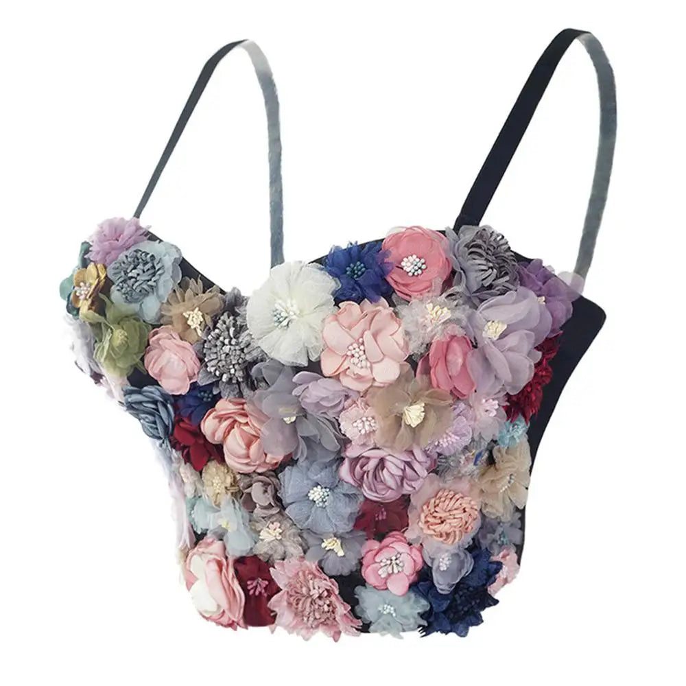 SXTHAENOO Sexy & Charming Applique Floral Corselets Women's Bachelorette Bustier Bra Cropped Top Party Wedding Bralette Vest топ