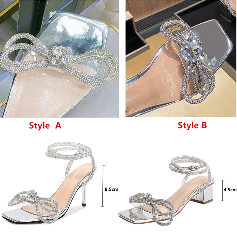 Star style Crystal Women Sandals Luxury Rhinestones Bowknot Summer Wedding Shoes High heels Gladiator sandals Party Prom Shoes