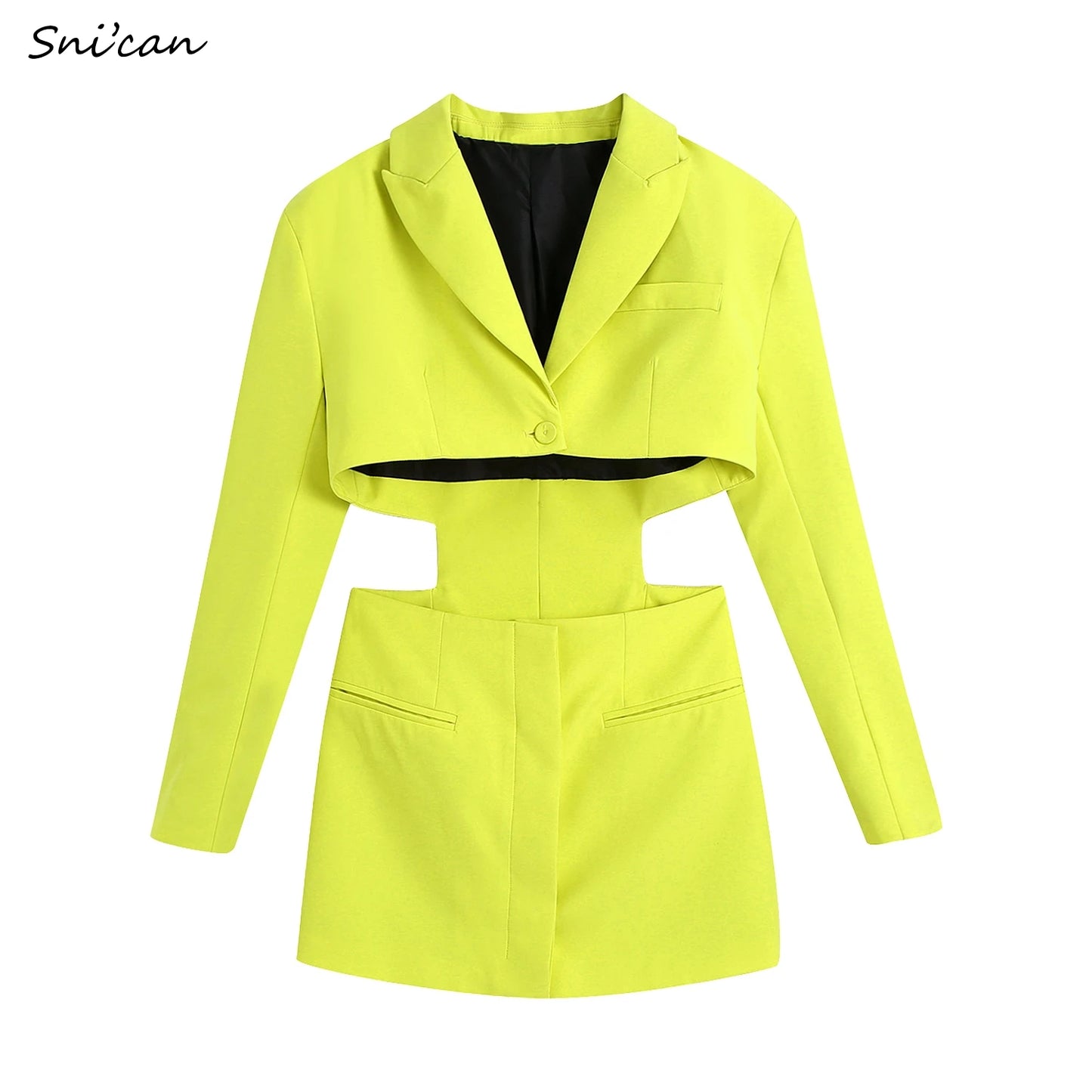 Hollow Out Waist Blazer Jacket Sexy Office Laidies Long Sleeve Bodycon Outwear Women Summer Robe Chemise Femme Chic Coat Abrigo