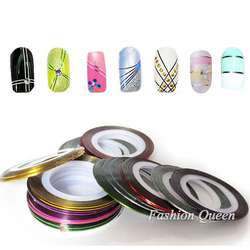 10pcs Nail Striping Tape Metallic Yarn Line 3d Nail Art Tool Color Rolls Nail Decals DIY Nail Tips Sticker Decoration