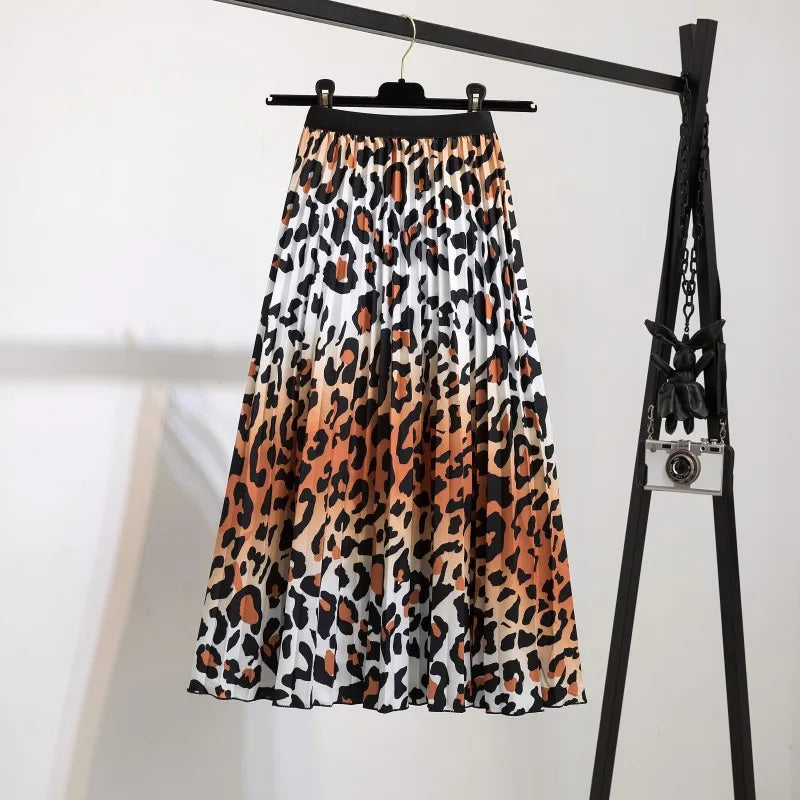 High Waist Pleated Harajuku null Skirts faldas Summer European Flower Printed Long Skirts for Women Mid-Calf Skirt Faldas Larga