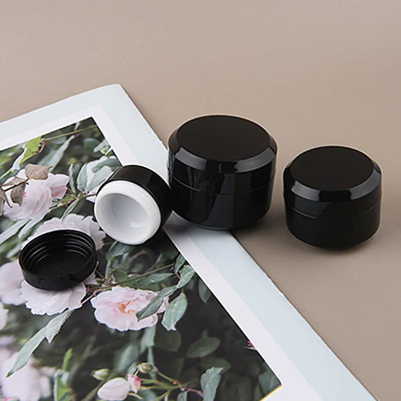 20pcs/lot 5g/10g/15g/30g/50g Empty Cream Jar Plastic Cosmetic Packaging Bottle Black Eyeshadow Makeup Packaging Pot