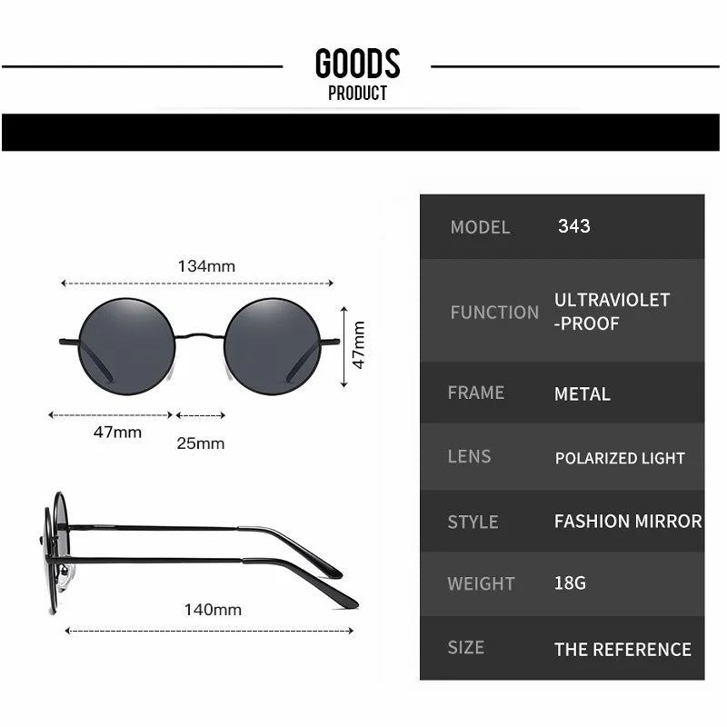 MYT_0343 Polarized Sunglasses Men Women Retro Round Sun Glasses Metal Frame Eyewear Driving Oculos De Sol UV400