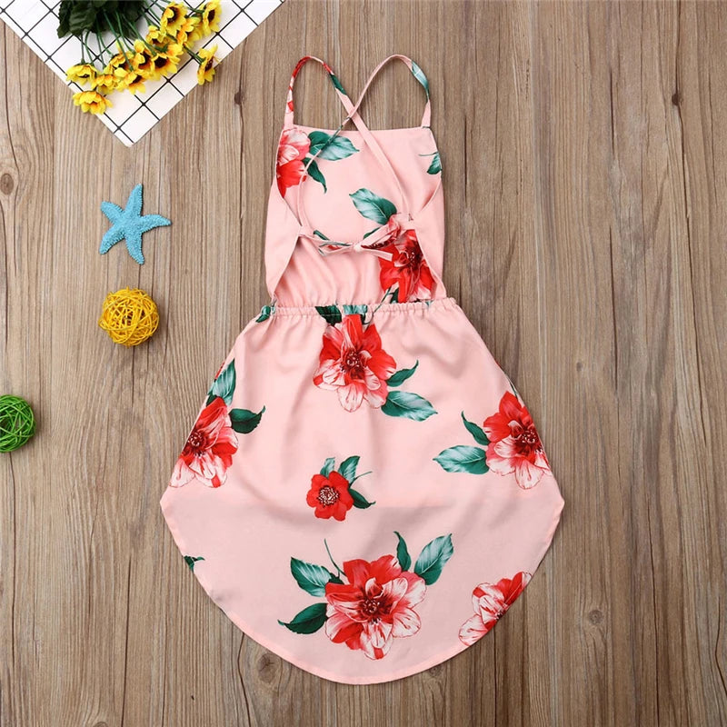 2020 Sleeveless Backless Newborn Baby Kids Girl Floral Print Summer Princess Dress Party Casual Baby Girl Dress