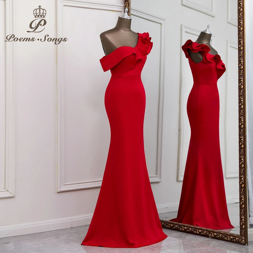 Sexy one shoulder red evening dress vestido de festa evening gowns elegant formal party dresses women evening prom dresses