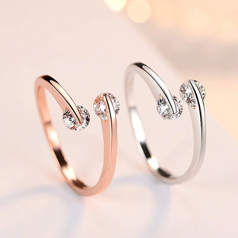 Wedding Ring For Women Rose Gold Plated Fashion Design Twin Zircon Cubic Zircon Crystal Female Engagement Women's Ring R007