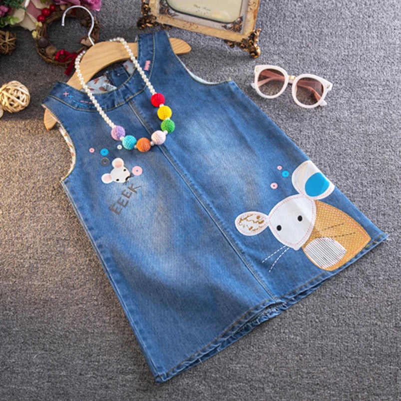 Sweet Girls denim Vest Dress New Cute mouse Baby Kids Girls Toddler Denim Jeans Overalls Sleeveless Dress Children Clothes 2-6Y