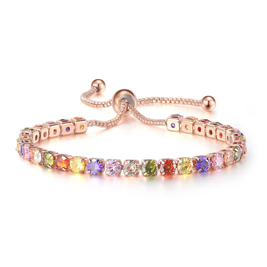 Luxury Adjustable Tennis Bracelets For Girls Christmas Gift 4mm Rainbow Zircon Rose Gold Color Women's Bracelet Jewelry H056