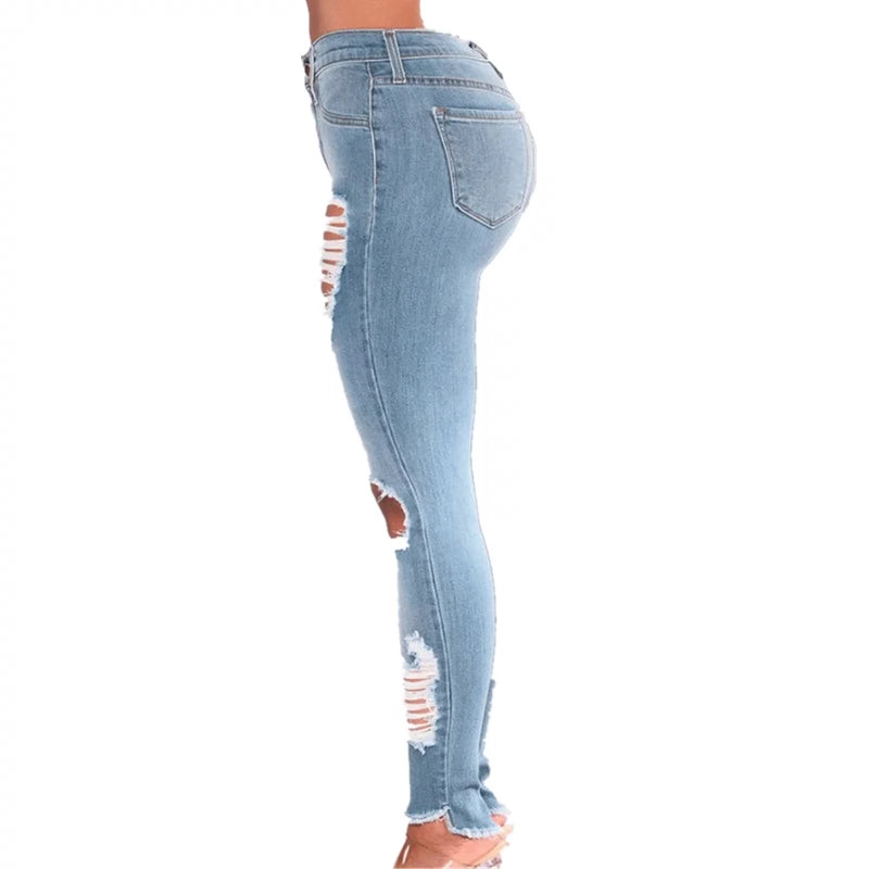 2023 Fashion Elastic Jeans Ripped Women Ladies Jeans Pants Female