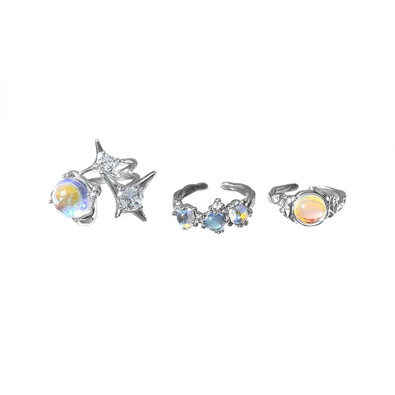 INS Crystal Women Index Finger Ring Niche Moonstone