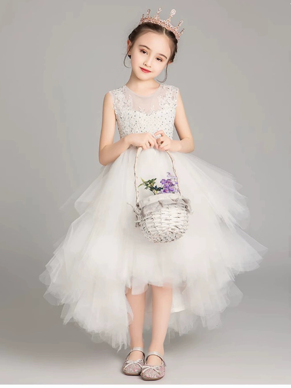 Princess Dress for Girls Classy 2023 New Children's White Evening Dress Western Style Host Piano Performance Costume