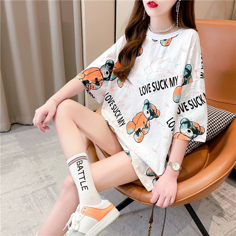 Chic Cartoon Couple 2023 New Arrival Short Sleeve T-Shirt