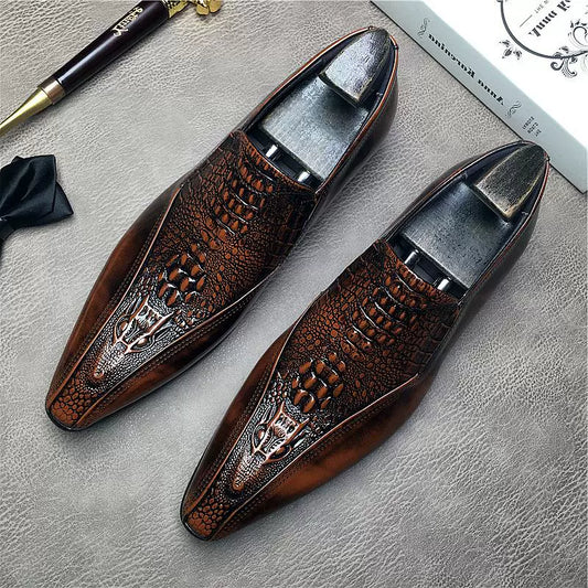 Slip-on Fashion High-End Crocodile Pattern Stylist Leather Shoes