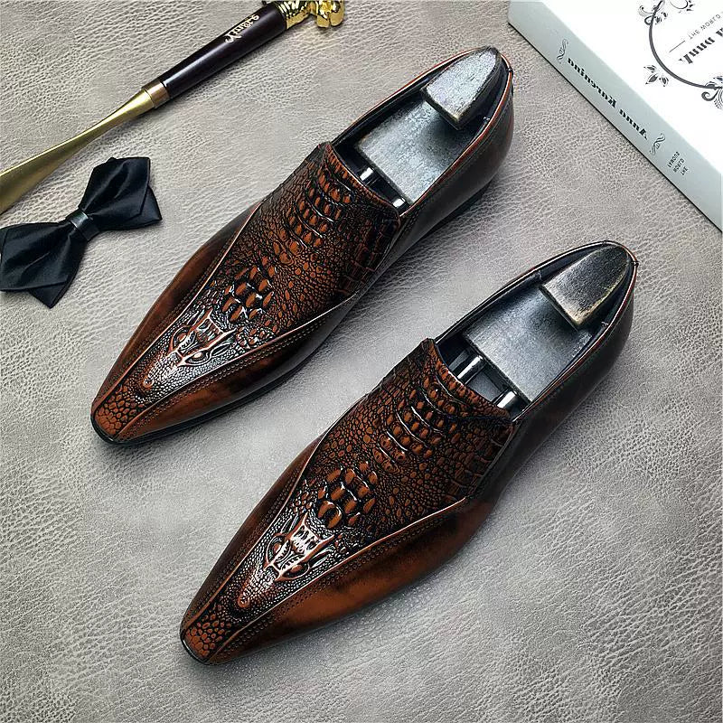 Slip-on Fashion High-End Crocodile Pattern Stylist Leather Shoes