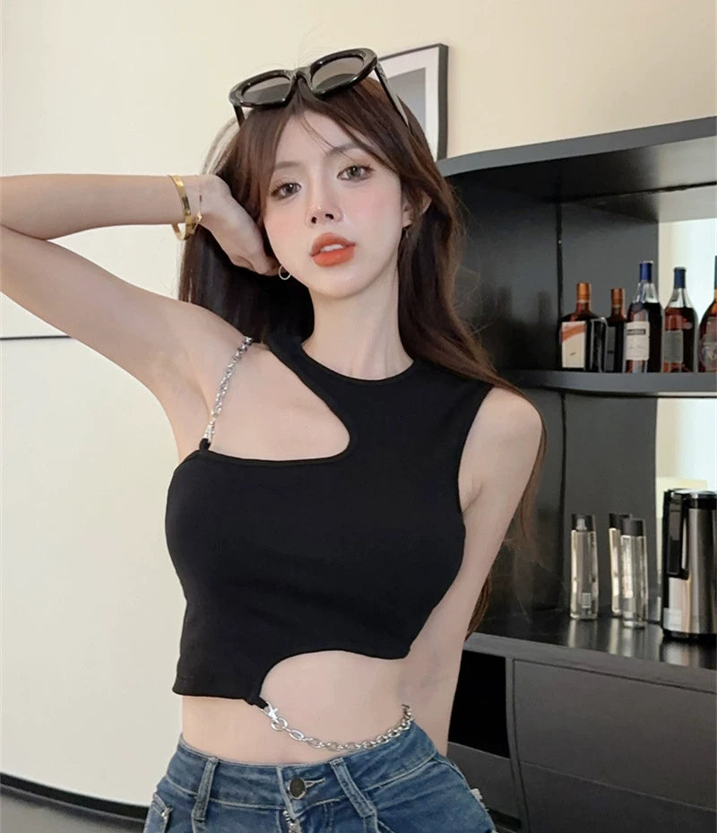 Sweet Cool Hot Girl Slim-Fit Sexy Vest Summer Irregular Design Niche Pure Desire Style Short Top Women Outer Wear