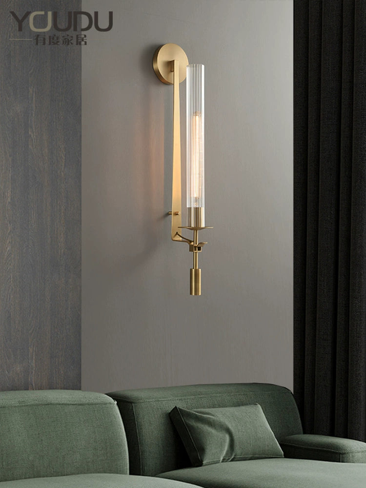 Post-Modern Copper Light Luxury Wall Lamp Simple Bedroom Bedside Lamp Living Room Nordic Creative Personality Bar Hotel Wall Lamp