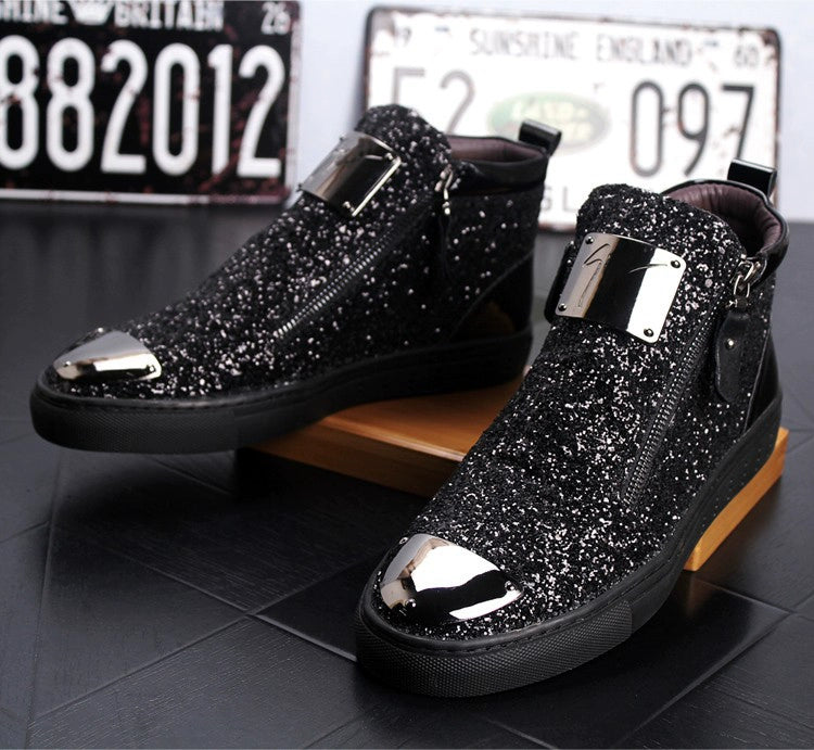 New Men's British Hair Stylist Sequins High-Top Board Shoe