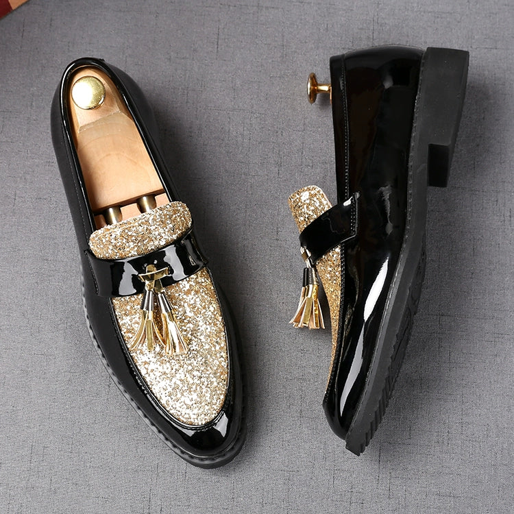 European and American-Style Pointed-Toe Slip-on Patent Leather Sequins Loafers