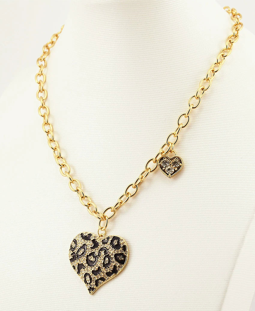 New New Arrival Europe, America, Japan and South Korea Big Brand Fashion All-Match Color Glaze Letter Heart-Shaped Leopard Print Necklace with Matching Special Offer