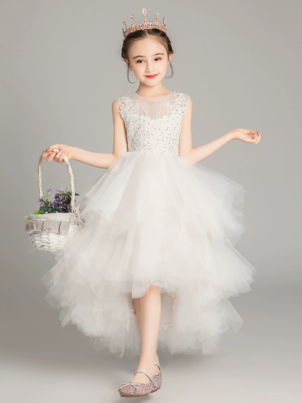 Princess Dress for Girls Classy 2023 New Children's White Evening Dress Western Style Host Piano Performance Costume