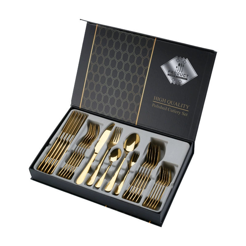 Cross-Border New Hot Selling 1010 Stainless Steel Tableware 30-Piece Set Hotel Tableware Knife, Fork and Spoon Gift Set Gift