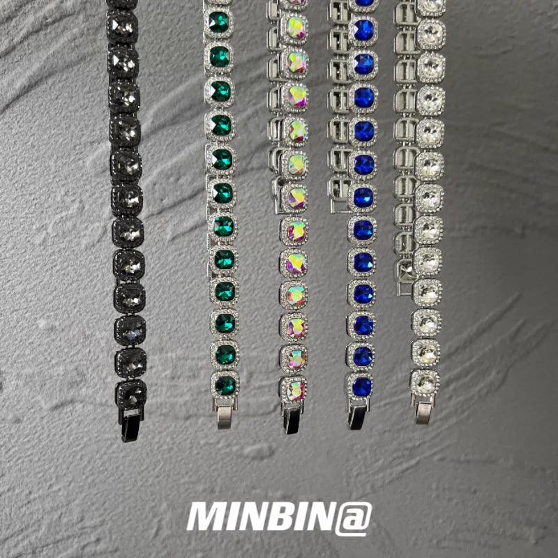 Minbin American Gem Rock Candy Necklace Men Niche Style Hip Hop Fancy Clavicle Chain Men's and Women's Sweater Chain Fashion