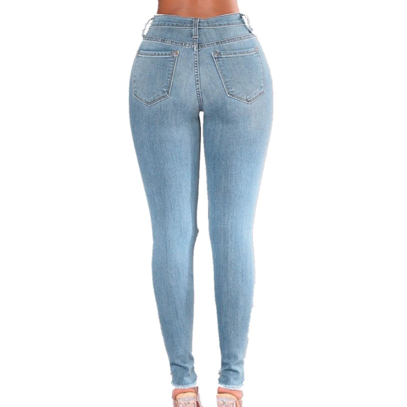 2023 Fashion Elastic Jeans Ripped Women Ladies Jeans Pants Female