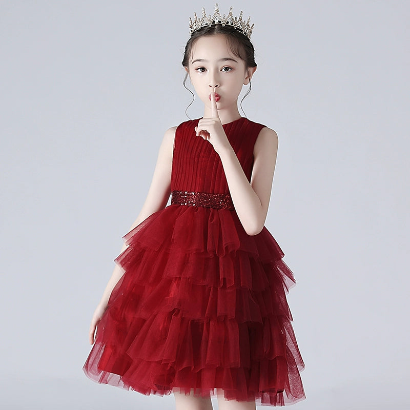 Little Host's Dress Girls Piano Playing Princess Dress Children's Graduation Class Performance Dress Red Performance Pettiskirt