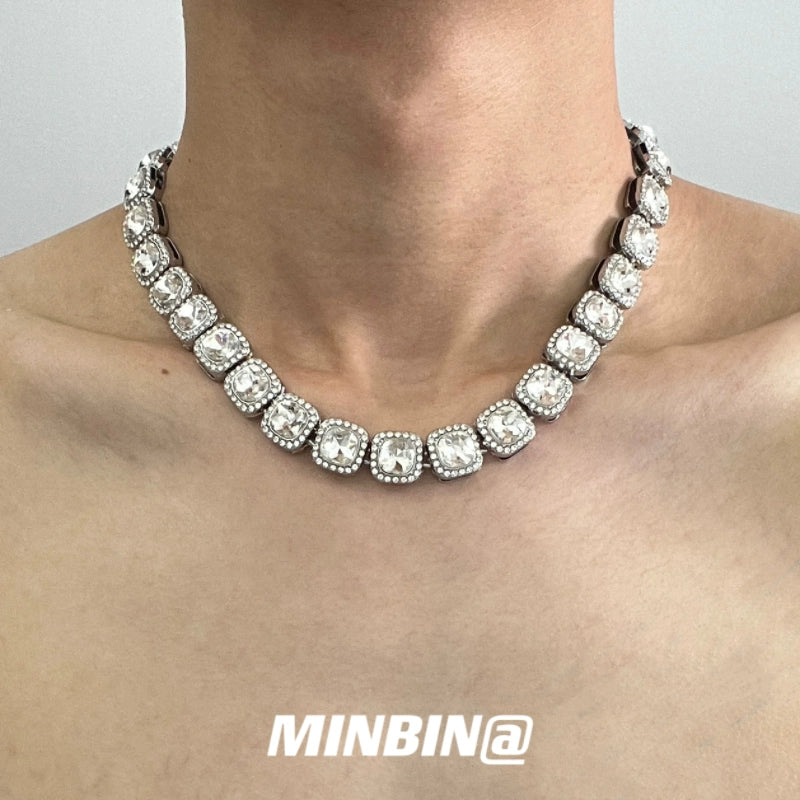 Minbin American Gem Rock Candy Necklace Men Niche Style Hip Hop Fancy Clavicle Chain Men's and Women's Sweater Chain Fashion