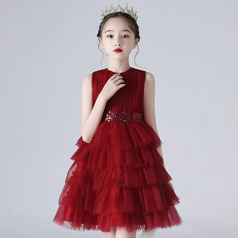 Little Host's Dress Girls Piano Playing Princess Dress Children's Graduation Class Performance Dress Red Performance Pettiskirt