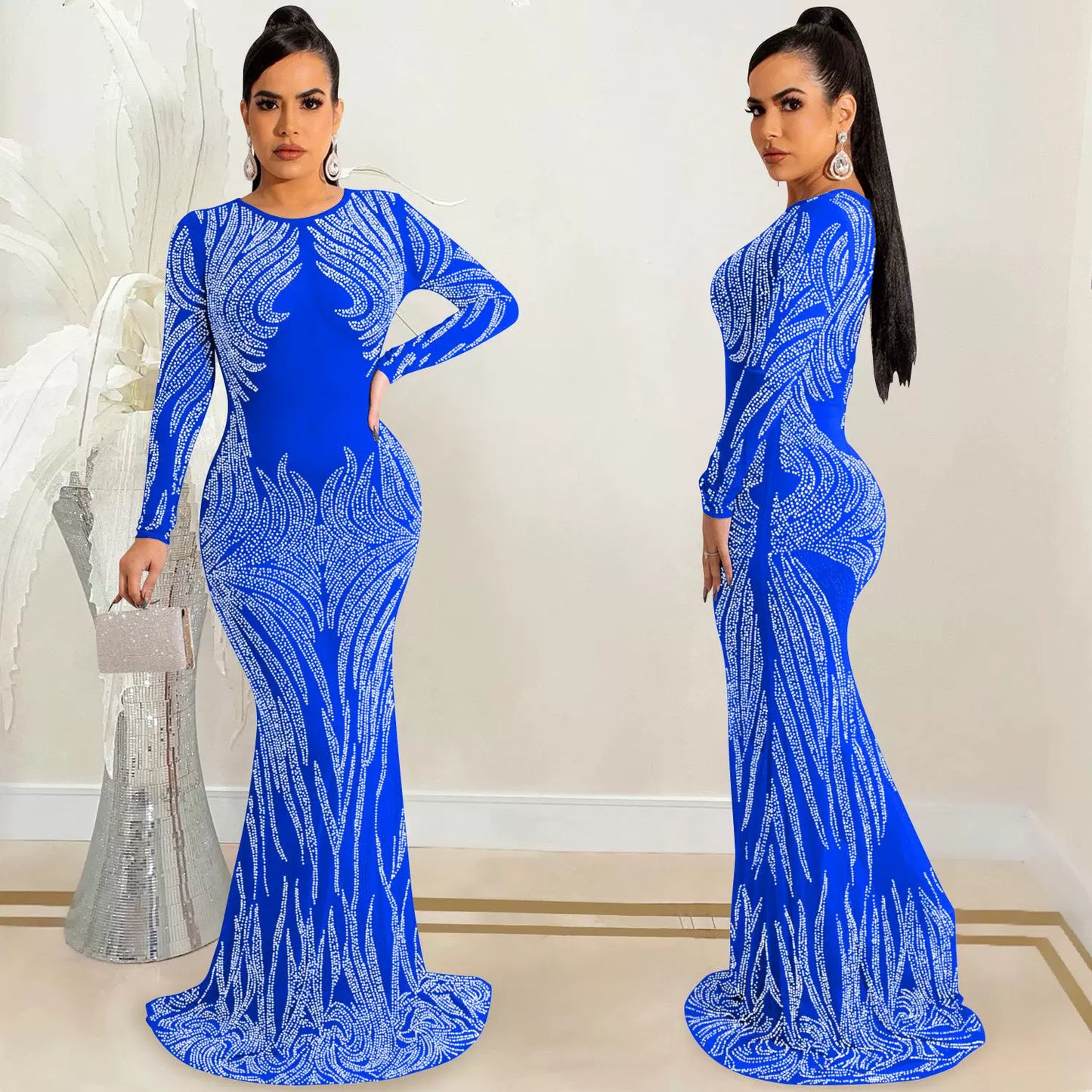 X5606 Amazon Mesh See-through Dress Rhinestone