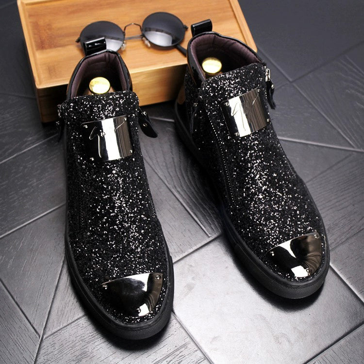 New Men's British Hair Stylist Sequins High-Top Board Shoe