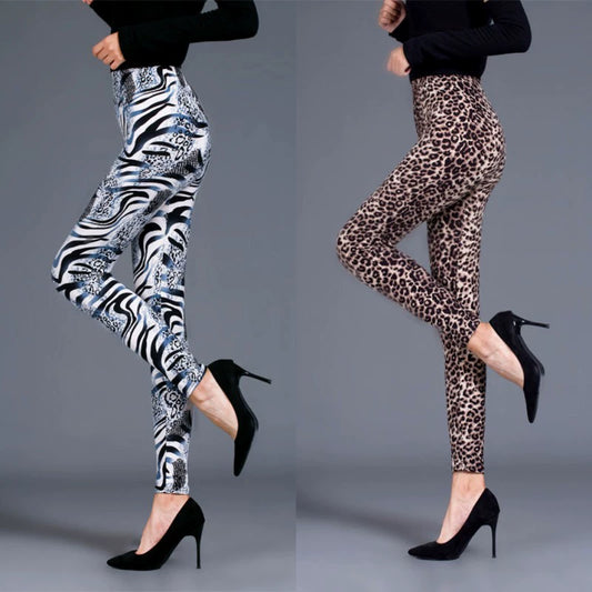 Spring and Autumn Color Leopard Print Print Outer Wear Leggings Elastic Soft Comfortable Skinny Pants Slim Leopard Point Women's Pants