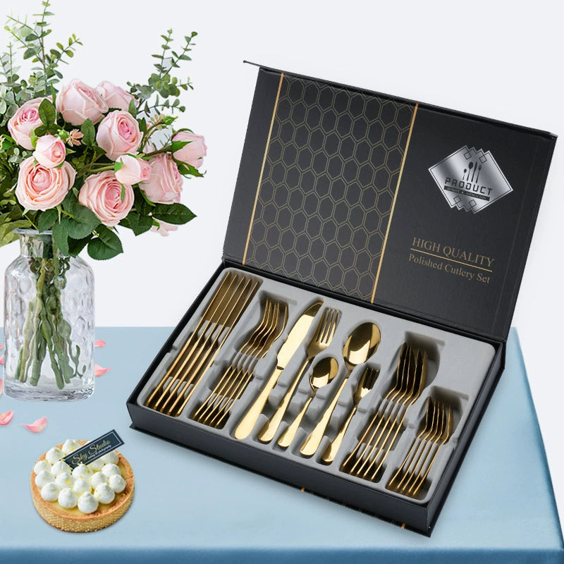 Cross-Border New Hot Selling 1010 Stainless Steel Tableware 30-Piece Set Hotel Tableware Knife, Fork and Spoon Gift Set Gift