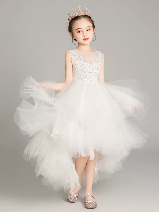 Princess Dress for Girls Classy 2023 New Children's White Evening Dress Western Style Host Piano Performance Costume