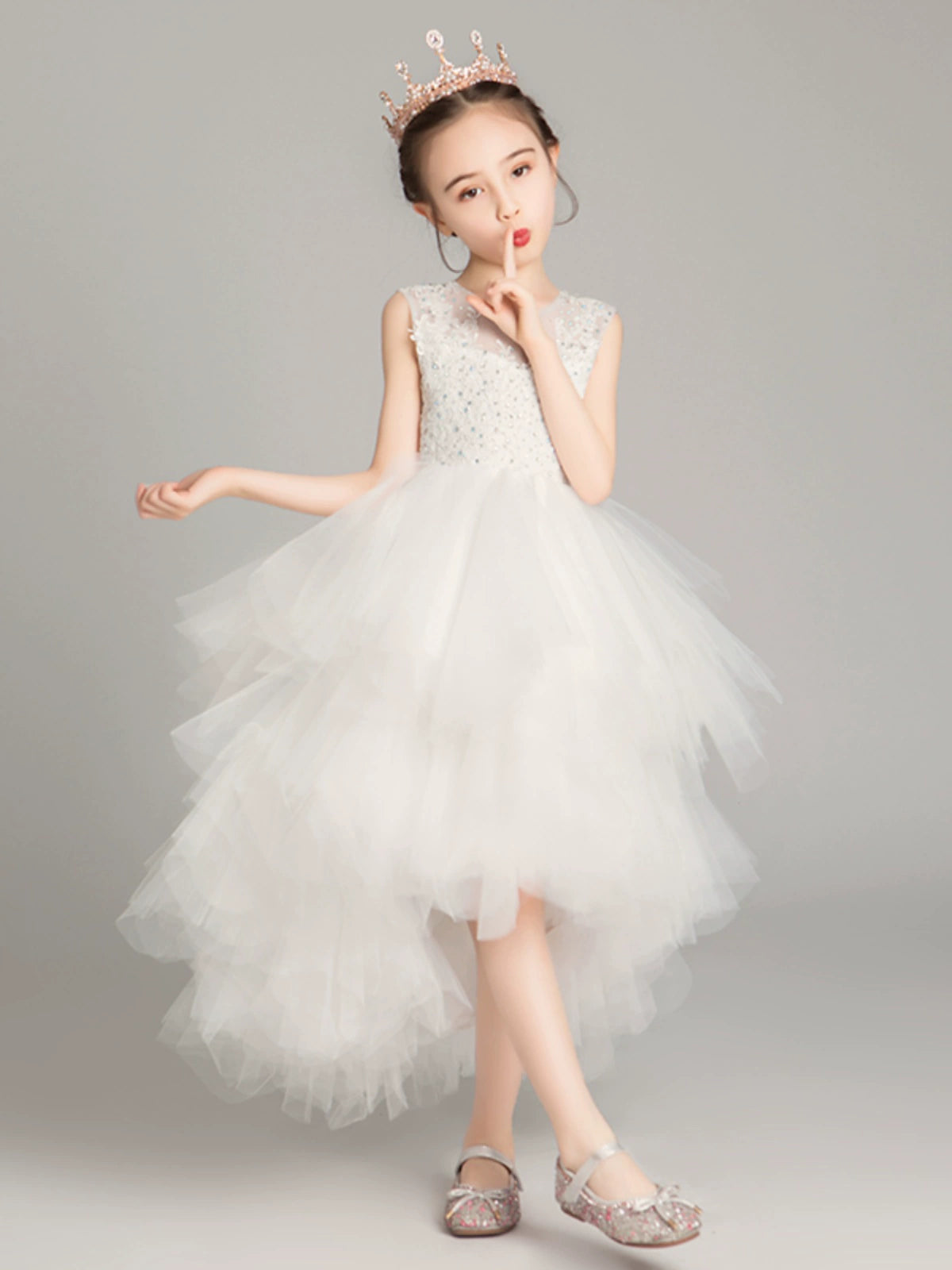 Princess Dress for Girls Classy 2023 New Children's White Evening Dress Western Style Host Piano Performance Costume