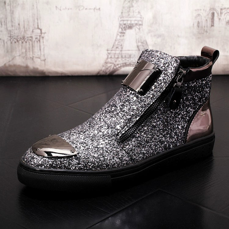 New Men's British Hair Stylist Sequins High-Top Board Shoe