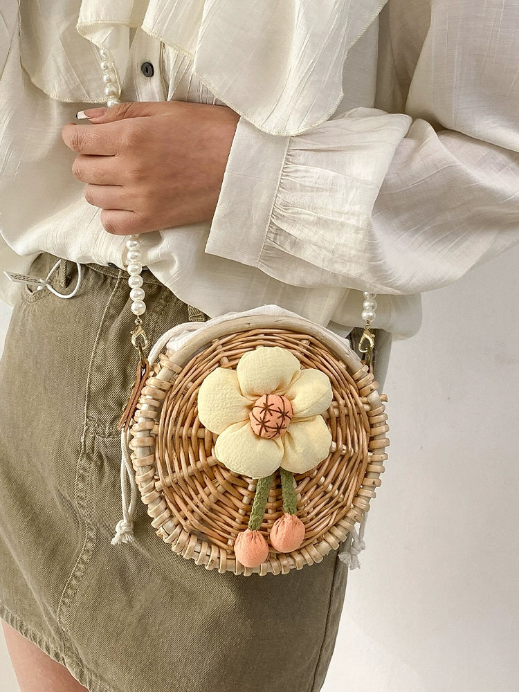 Spring/Summer Casual Weaving Seaside Vacation Small round Bag