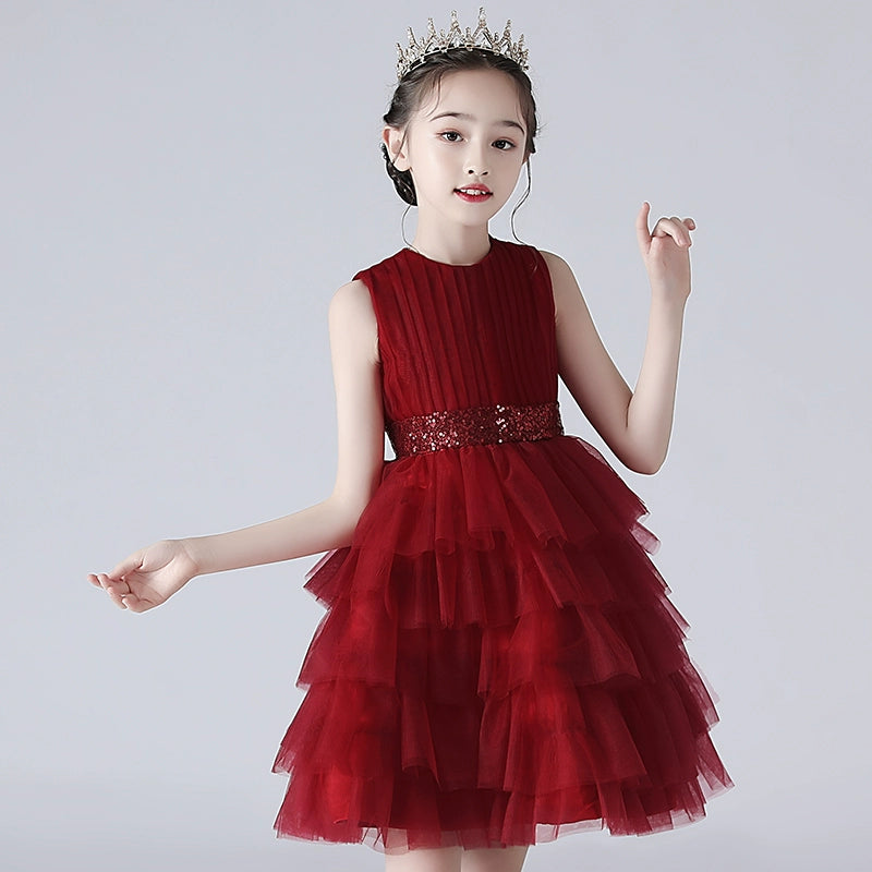 Little Host's Dress Girls Piano Playing Princess Dress Children's Graduation Class Performance Dress Red Performance Pettiskirt