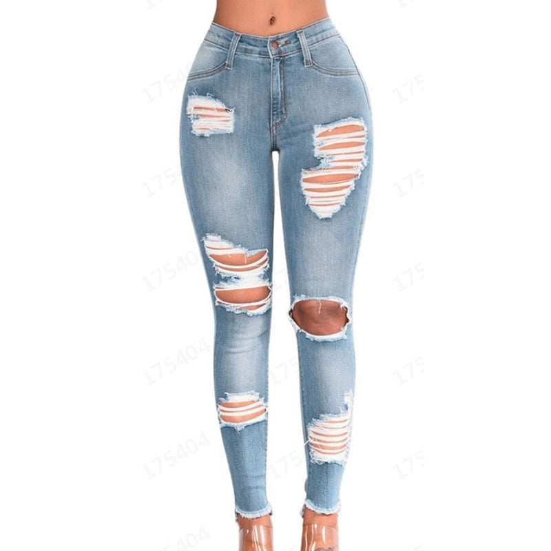 2023 Fashion Elastic Jeans Ripped Women Ladies Jeans Pants Female