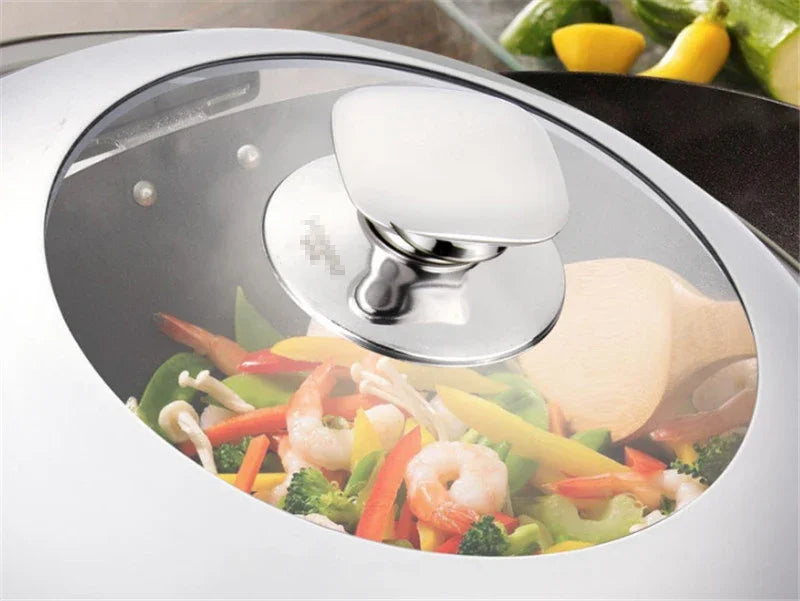 Visible Cooking Wok Pan Lid Stainless Steel Universal Pan Cover Visible Replaced Lid for Frying Wok Pot Quality Dome Wok Cover