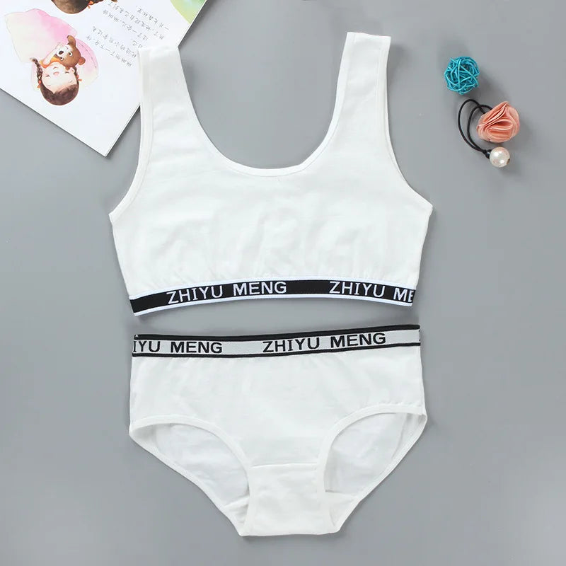 Teenagers Lingerie Cotton Underwear Sets Kids Young Girls Training Bras Puberty Students Vest Brassiere Panties