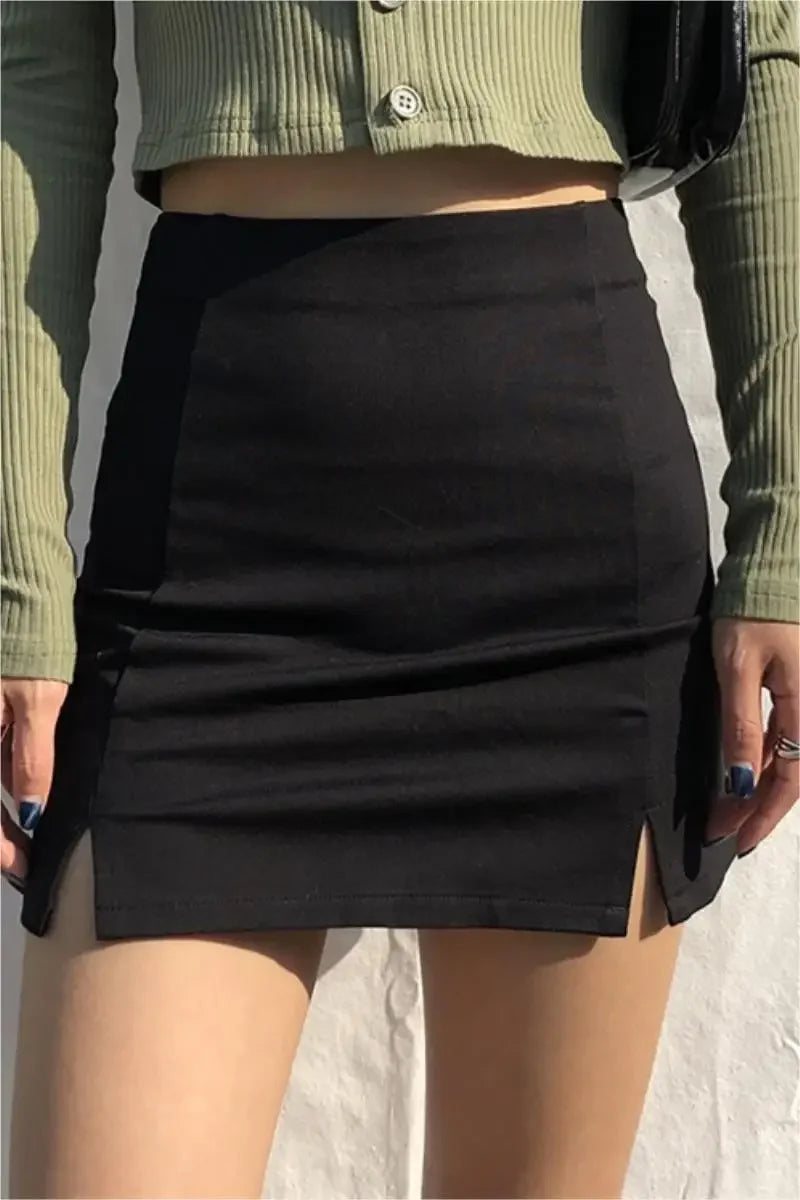 Skirts Women Black Split Office Ladies   High Waist Elegant Slim Mini Skirt Student Trendy Simple