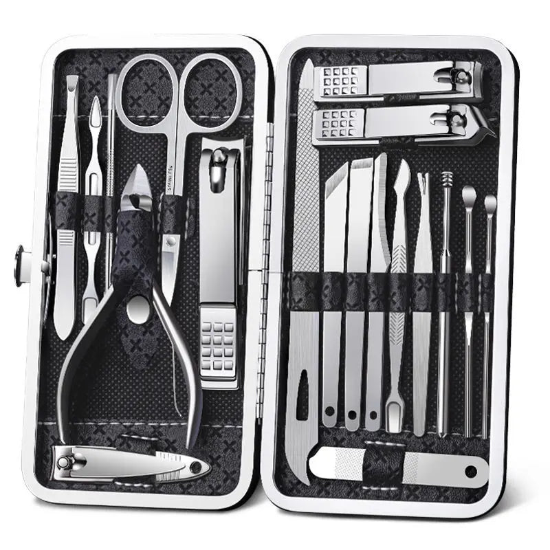 8/9/11/12/16/19Pcs Nail Clipper Sets Manicure Cutters Household Stainless Steel Earpick Earpick Pedicure Toe Nail Scissors Tools