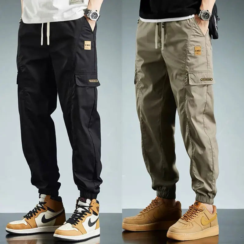 Classic Fashion Patch Multiple Pockets Men's Cargo Pants Waist Drawstring Thin Tie One's Feet Street Casual All-match Trousers