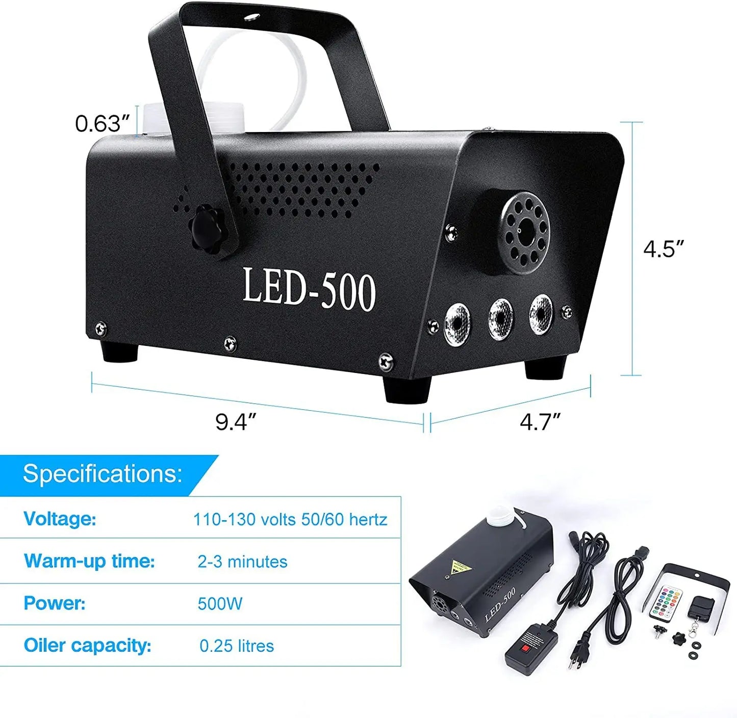 Christmas 500W Fog Smoke Machine with Wireless Remote Control Colourful LED Light for Halloween Wedding Parties KTV DJ Stage