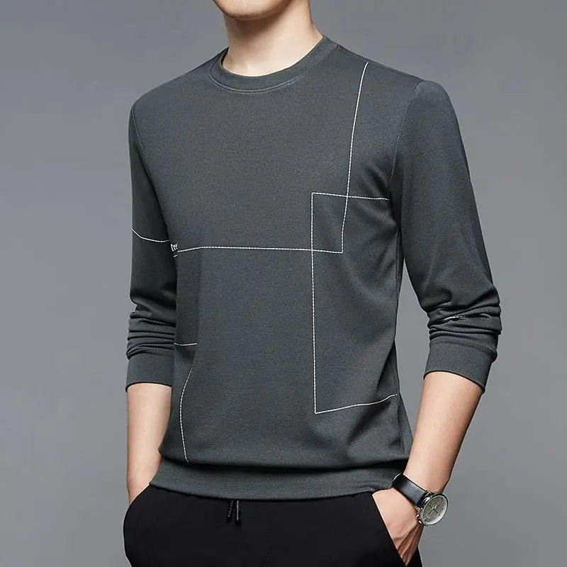 Fashion Casual Men's Solid Color Long Sleeve Tops Autumn Winter Simplicity Comfortable Round Neck Pullovers T-shirt Male Clothes