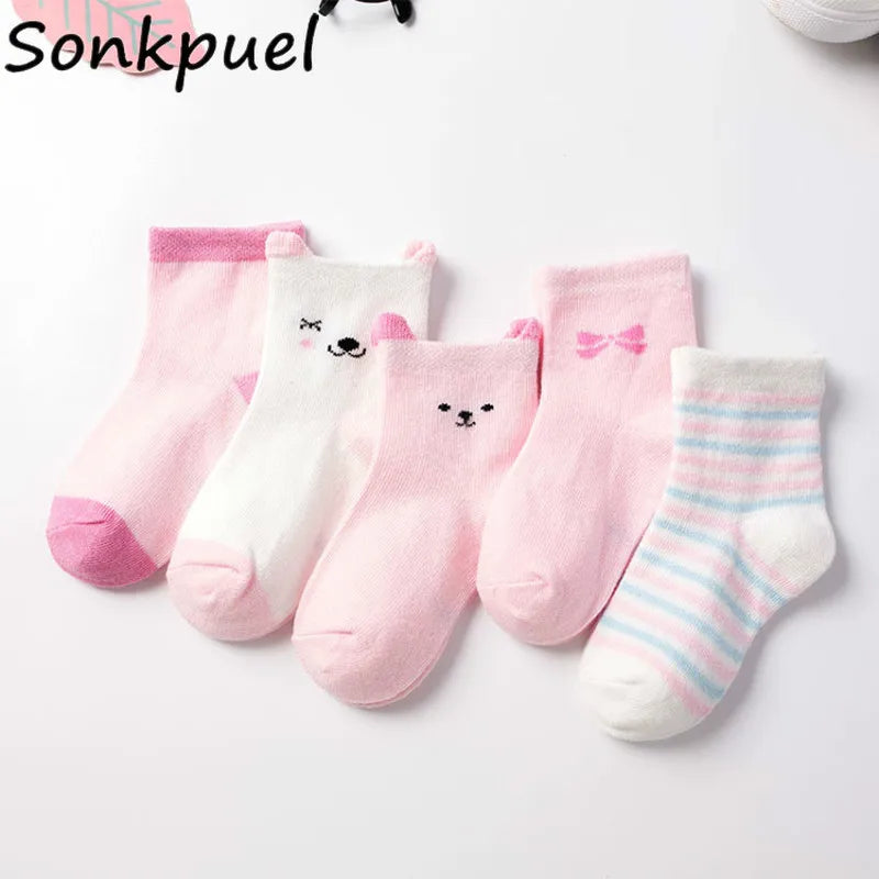 5 Pairs/lot Base Design Solid Color Soft Mesh Summer Mood Cotton Knit Cute Girl Baby Socks Kids Boy Newborn Toddler Socks